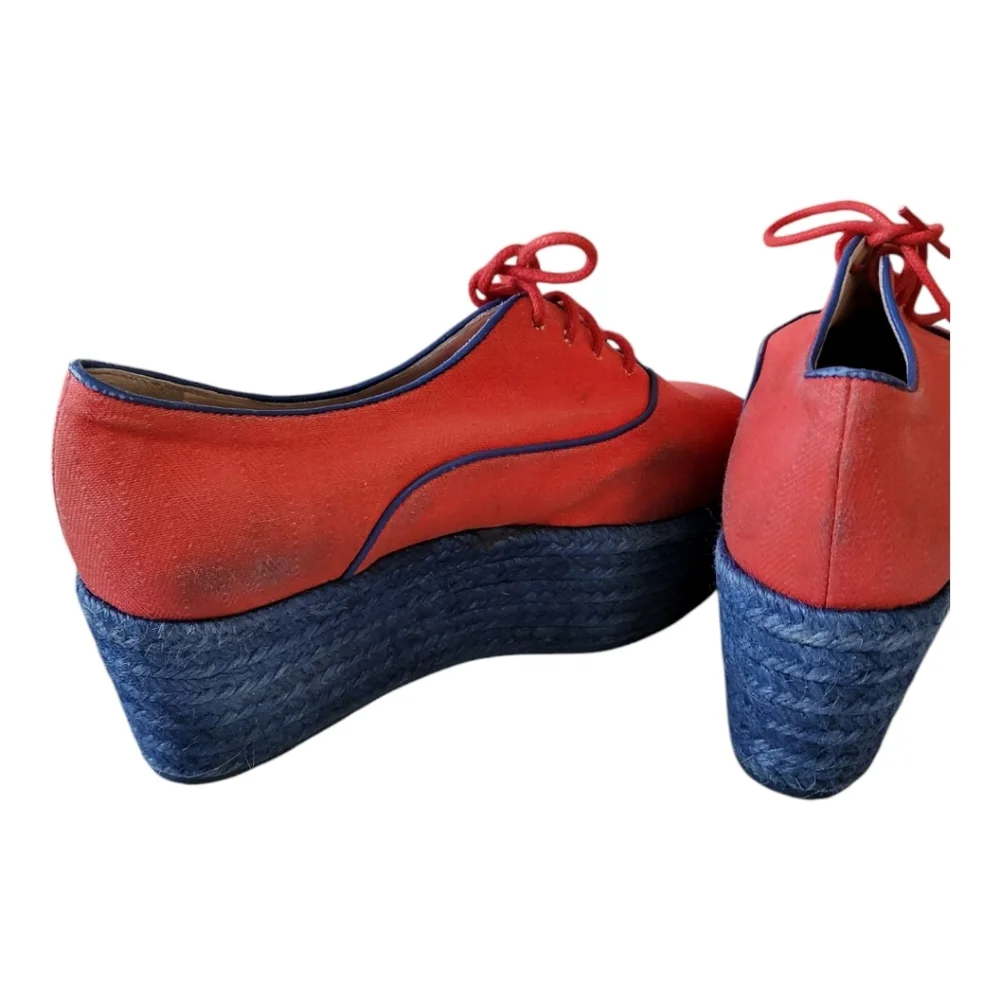 NWOB MISSONI Distressed‎ Red Canvas w/Navy Jute Platform Sneakers 5.5US 36EU ANB
